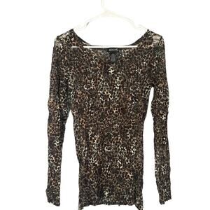 Wet Seal Long Sleeve Leopard Animal Print Sheer Blouse Women Sz L
